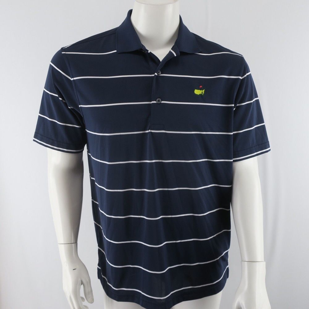 Masters Navy Striped Polo with Green Accent